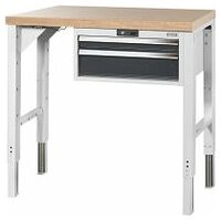 Vario workbench with drawer casing 24G, with electric height adjustment, Beech marine ply worktop 20×20G
