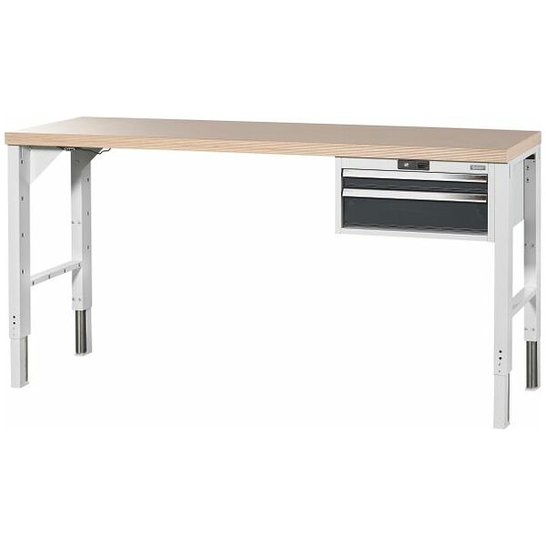 Vario workbench with drawer casing 24G, with electric height adjustment, Beech marine ply worktop 2000/DE mm