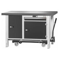 Workbench with undercarriage, without height adjuster and vice, with Eluplan worktop, dark 1250 mm