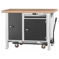 Workbench with undercarriage, with height adjuster and vice, with beech marine ply worktop 1250 mm