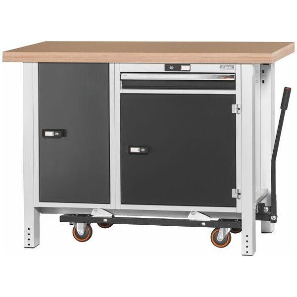 Workbench with undercarriage, with height adjuster and vice, with beech marine ply worktop 1250 mm