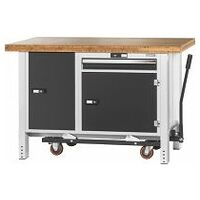Workbench with undercarriage, with height adjuster and vice, with bamboo worktop 1250 mm
