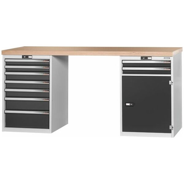 Vario workbench with 2 drawer casings 24G, height 950 mm, Beech marine ply worktop 2000/7+2T mm