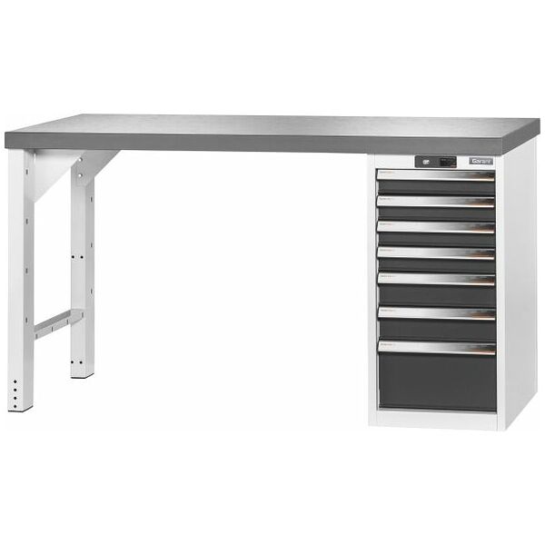 Vario workbench with drawer casing 16G, height 850 mm, Eluplan worktop, dark 1500/7 mm