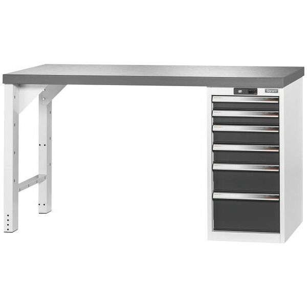 Vario workbench with drawer casing 16G, height 850 mm, Eluplan worktop, dark 1500/6 mm