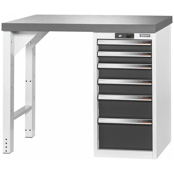 Vario workbench with drawer casing 16G, height 850 mm, Eluplan worktop, dark 1000/6 mm
