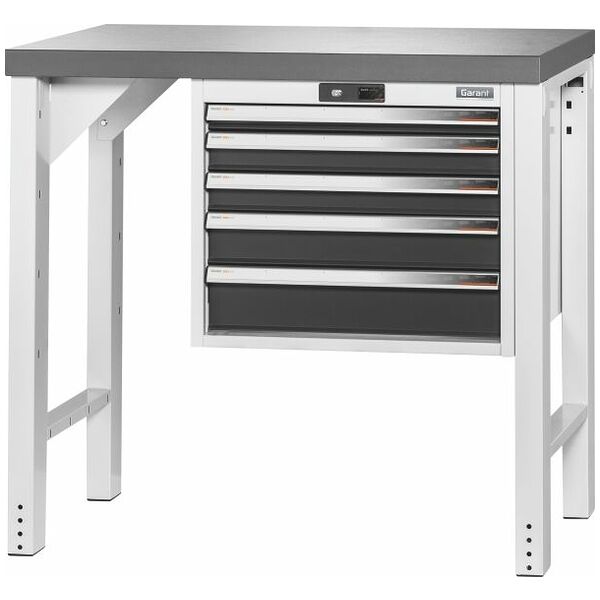 Vario workbench with drawer casing 24G, height 950 mm, Eluplan worktop, dark 1000/5 mm