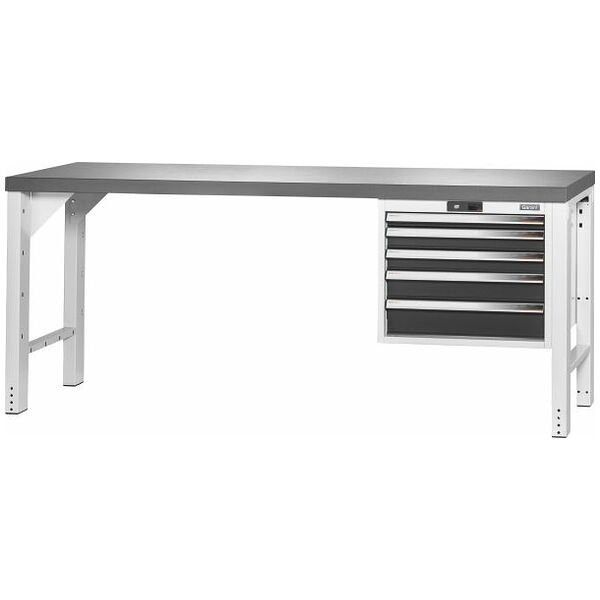 Vario workbench with drawer casing 24G, height 850 mm, Eluplan worktop, dark 2000/5 mm