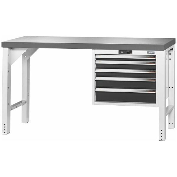 Vario workbench with drawer casing 24G, height 850 mm, Eluplan worktop, dark 1500/5 mm