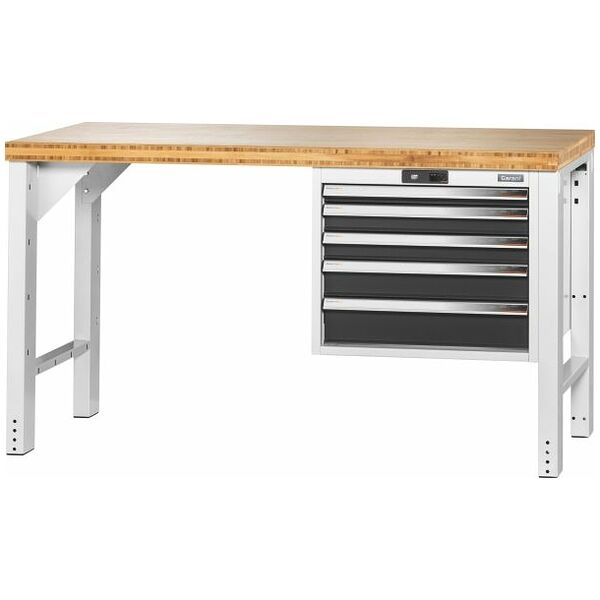 Vario workbench with drawer casing 24G, height 850 mm, Bamboo worktop 1500/5 mm