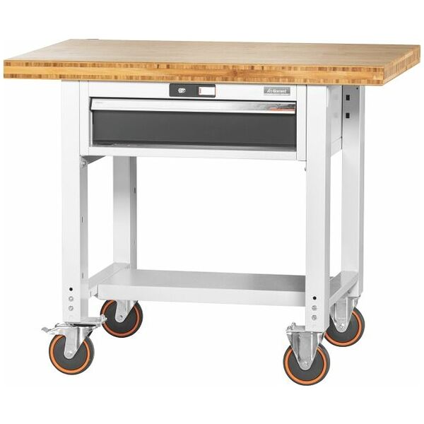 Pojazdný pracovný stôl Vario výška 850 mm, Bambusová doska 1000/1