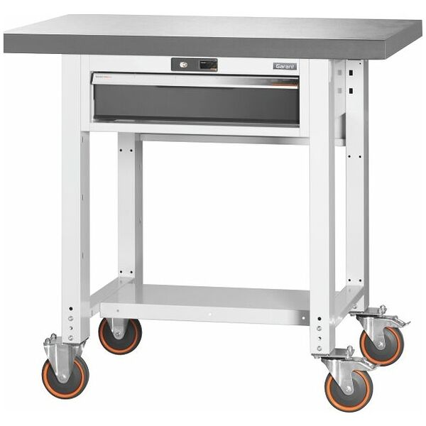 Vario workbench, mobile, height 950 mm, Eluplan worktop, dark 1000/1