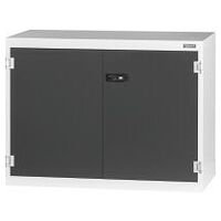 Base cabinet with plain sheet metal swing doors