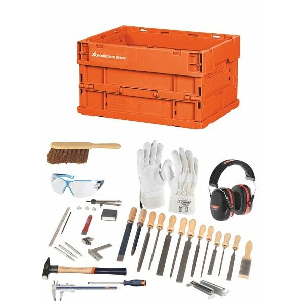 Trainee mechanical fitter’s tool kit, 43 pieces for industrial mechanics with folding box 43
