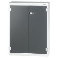 Shelving cabinet with plain sheet metal swing doors