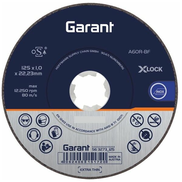 Cutting disc, X-LOCK high-performance version EXTRA THIN, STAINLESS STEEL 125 mm