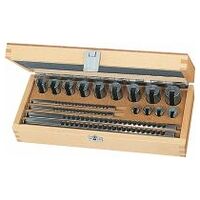 Push broach set HSS, complete in a wooden case Fit JS9 4-8