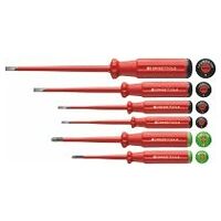 Electrician’s slim screwdriver set, 6 pieces for slot-head and Pozidriv, fully insulated 4/2