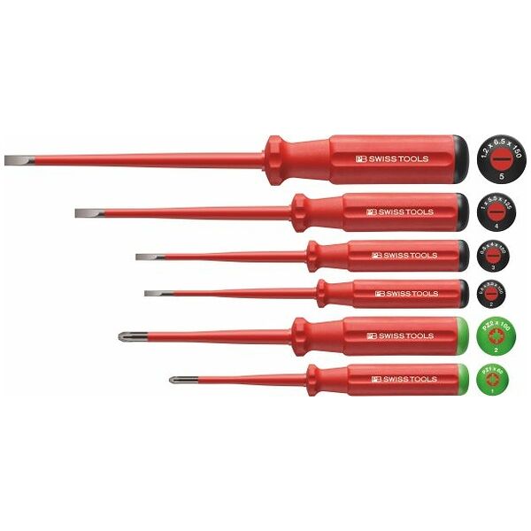 Electrician’s slim screwdriver set, 6 pieces for slot-head and Pozidriv, fully insulated 4/2