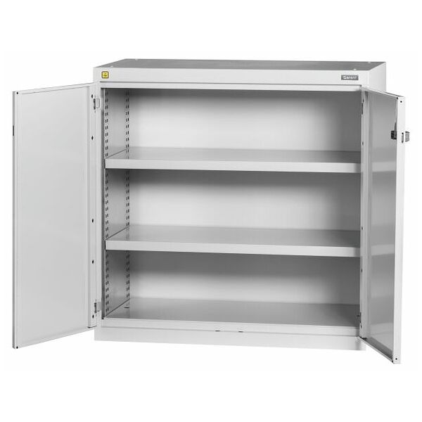 ESD cabinet with shelves with plain sheet metal swing doors