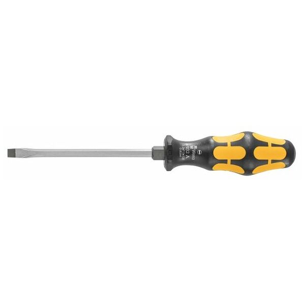 Screwdriver for slot-head, with Kraftform handle and impact cap 7 mm