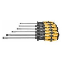 Screwdriver set for slot-head, with Kraftform handle and impact cap 6
