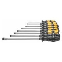 Screwdriver set for slot-head, with Kraftform handle and impact cap 8