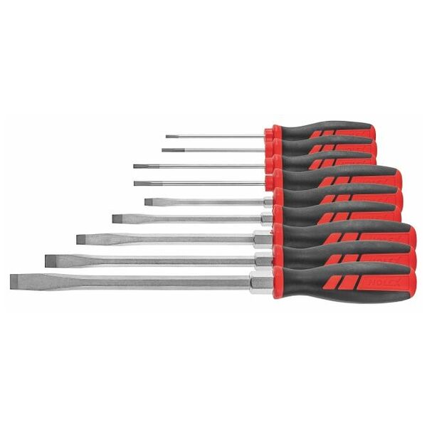 Screwdriver set for slot-head, with power grip  9