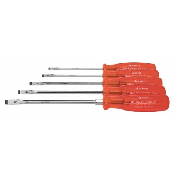 Screwdriver set for slot-head, with “multicraft” power grip  5
