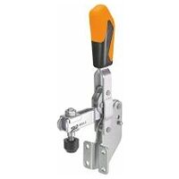Vertical toggle clamp with angled base for side attachment