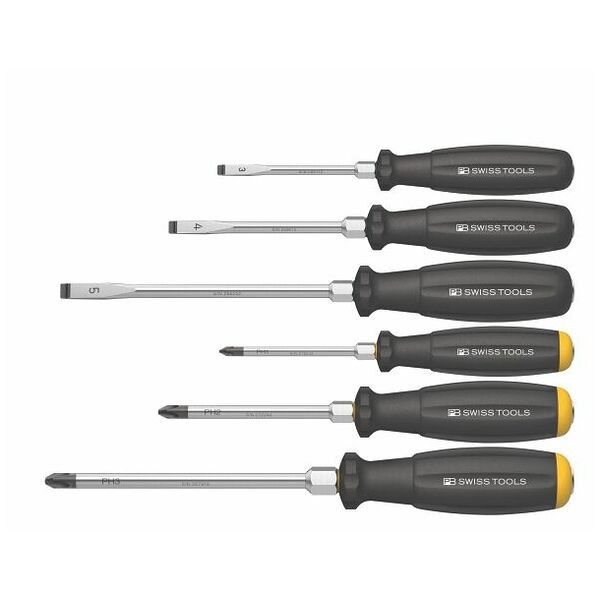 Screwdriver set, with impact head, 6 pieces For slot-head and Phillips 3/3