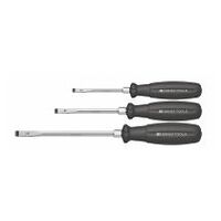 Screwdriver set for slot-head, with 2-component SwissGrip handle and impact head 3