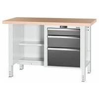 Workbench, left side open, right side 3 drawers, Beech marine ply worktop 1500 mm