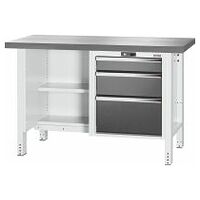 Workbench, left side open, right side 3 drawers, Eluplan worktop, dark 1500 mm