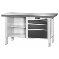 Workbench, left side open, right side 3 drawers, Eluplan worktop, dark 20×20G