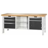 Workbench, left side 3 drawers, centre open, right side door and 1 drawer, Bamboo worktop 2000 mm