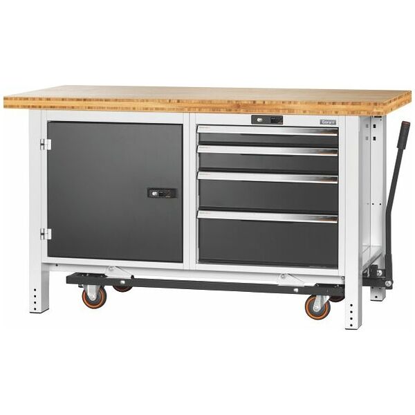 Workbench with undercarriage, height 850 mm with bamboo worktop 1500 mm