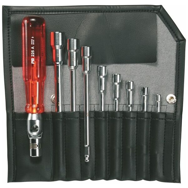 Socket set, 9 pieces, with flip-over handle, in a tool roll  9