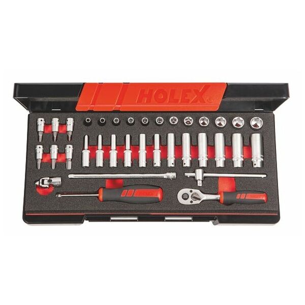 Socket set with long sockets and bits, 1/4 inch square drive 35 pieces 6
