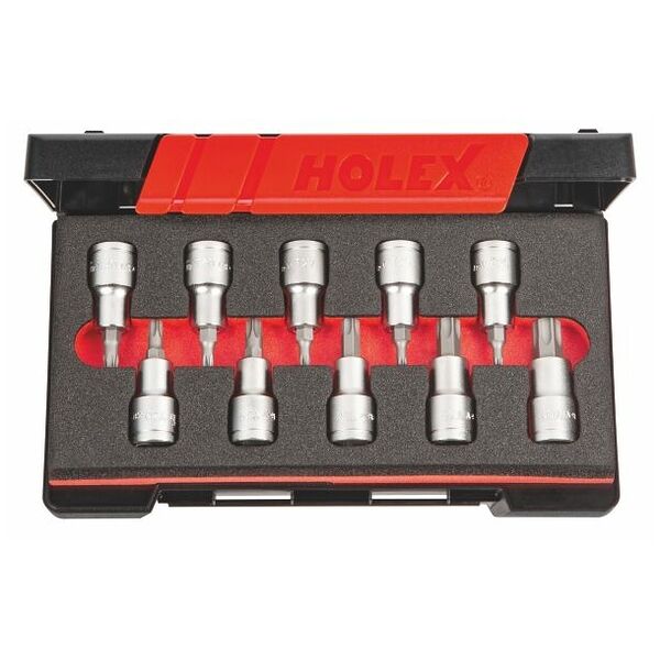 Set of bit sockets, for Torx®, 1/2 inch square drive 10 pieces 10
