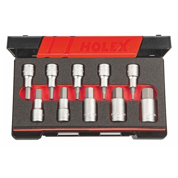 Set of hexagon bit sockets, 1/2 inch square drive 10 pieces 10