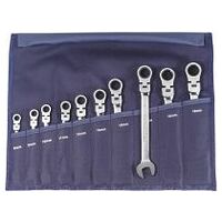 Open ended spanner / ratchet ring spanner set, in a tool wallet with swivel head 10