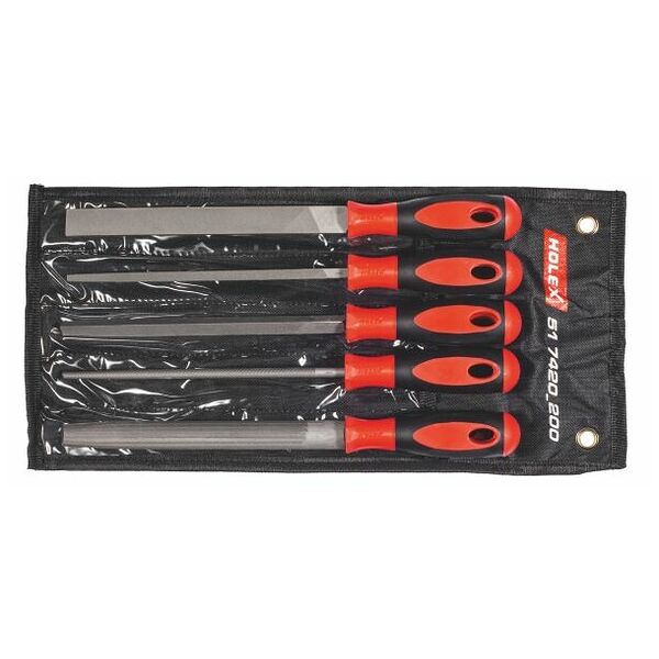 File set with 2-component handle, 5 pieces in a tool roll  200 mm