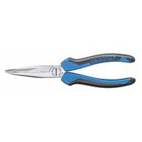 Telephone plier with cutting edge, serrated, angled pattern