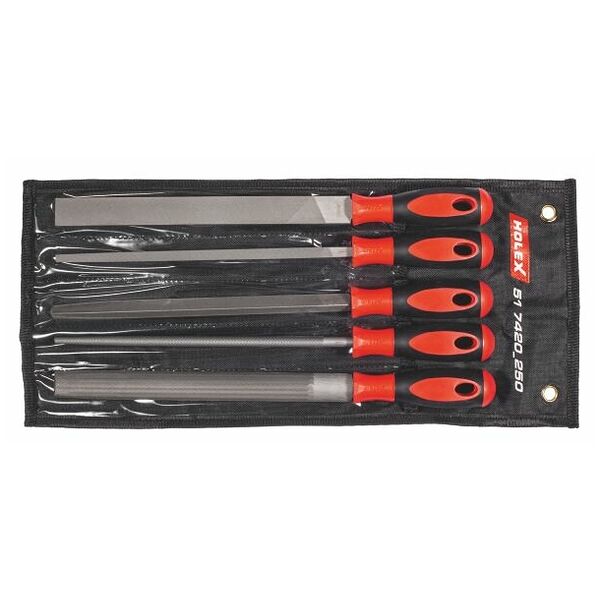 File set with 2-component handle, 5 pieces in a tool roll  250 mm
