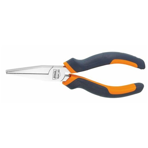Long flat nosed pliers, chrome-plated, with grips  160 mm