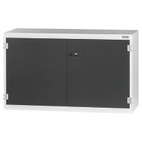 Base cabinet with plain sheet metal swing doors