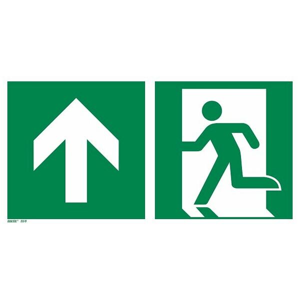 Rescue signs, new standard Emergency exit straight ahead, through the door or upwards 14400