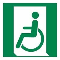Avarinio išėjimo ženklas Avarinis išėjimas judėjimo negalią turintiems ar neįgaliesiems (kairėje)
