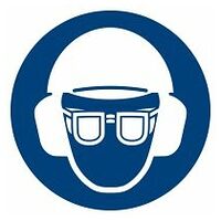 Znak obveze Obvezna zaštita sluha, glave i uporaba zaštitnih naočala